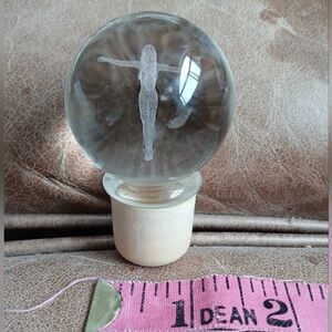 Elegant Glass Decanter Stopper Crystal Sphere with Etched Figure Inside -Vintage